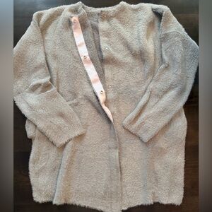 Cozy Long Fuzzy Open Cardigan - Light Gray